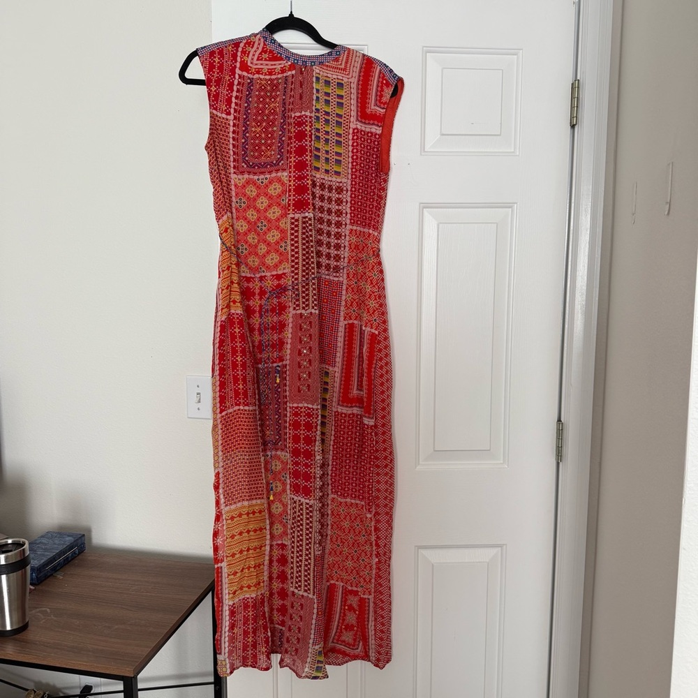 Patchwork Tanvi Kedia red and orange midi dress size small